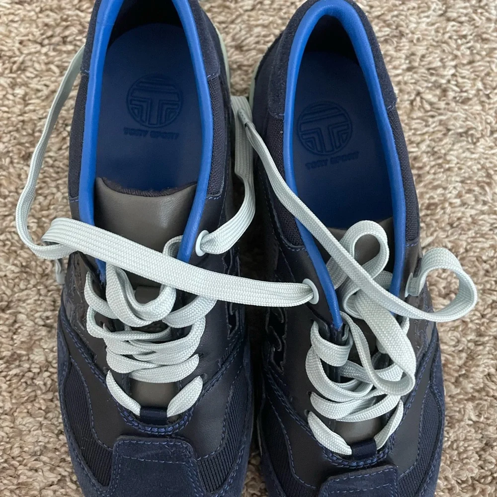 Tory Burch Tory Sport Blue Suede Trainers T Logo